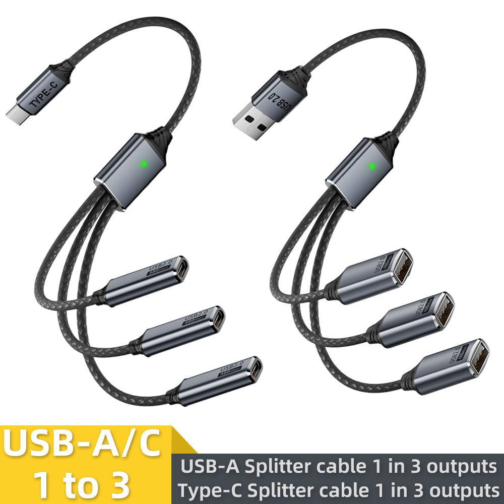 Gaming Keyboard Type C - Kabel Pemisah USB 1-in-3 Output USB-A/Tipe-C