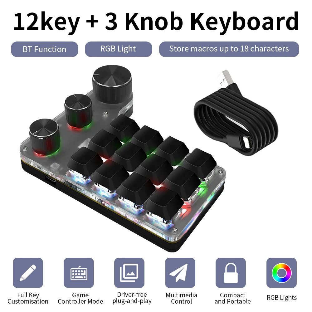 Gaming Keyboard Mini Mechanical - Pemrograman Bluetooth makro kustom 3 tombol
